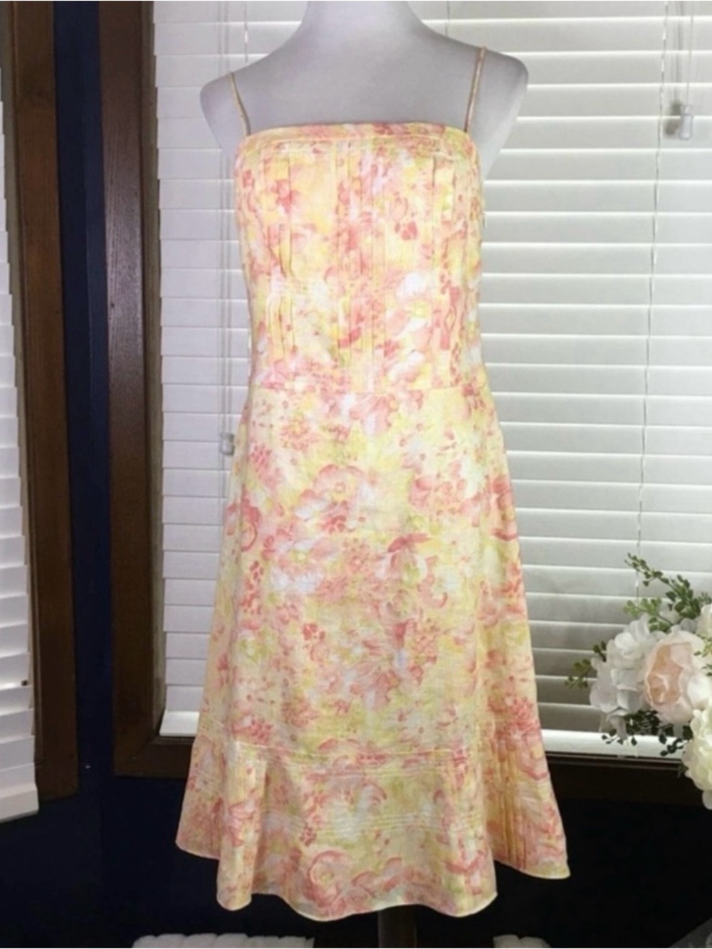 NWOT Ann Taylor Floral Linen Flounce Hem Dress 10